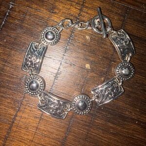 Silver-Tone Toggle Bracelet with Textured Panels | Unbranded